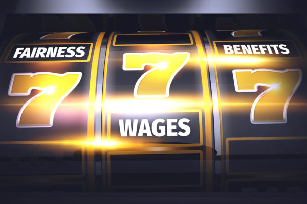 Slot machine with fairness for people written on it